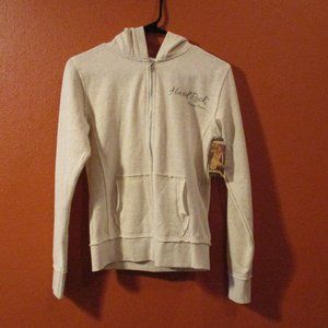 Hardrock Cafe Jacket NEW Woman X Small Cream Brown Full Zip Hooded Jacket